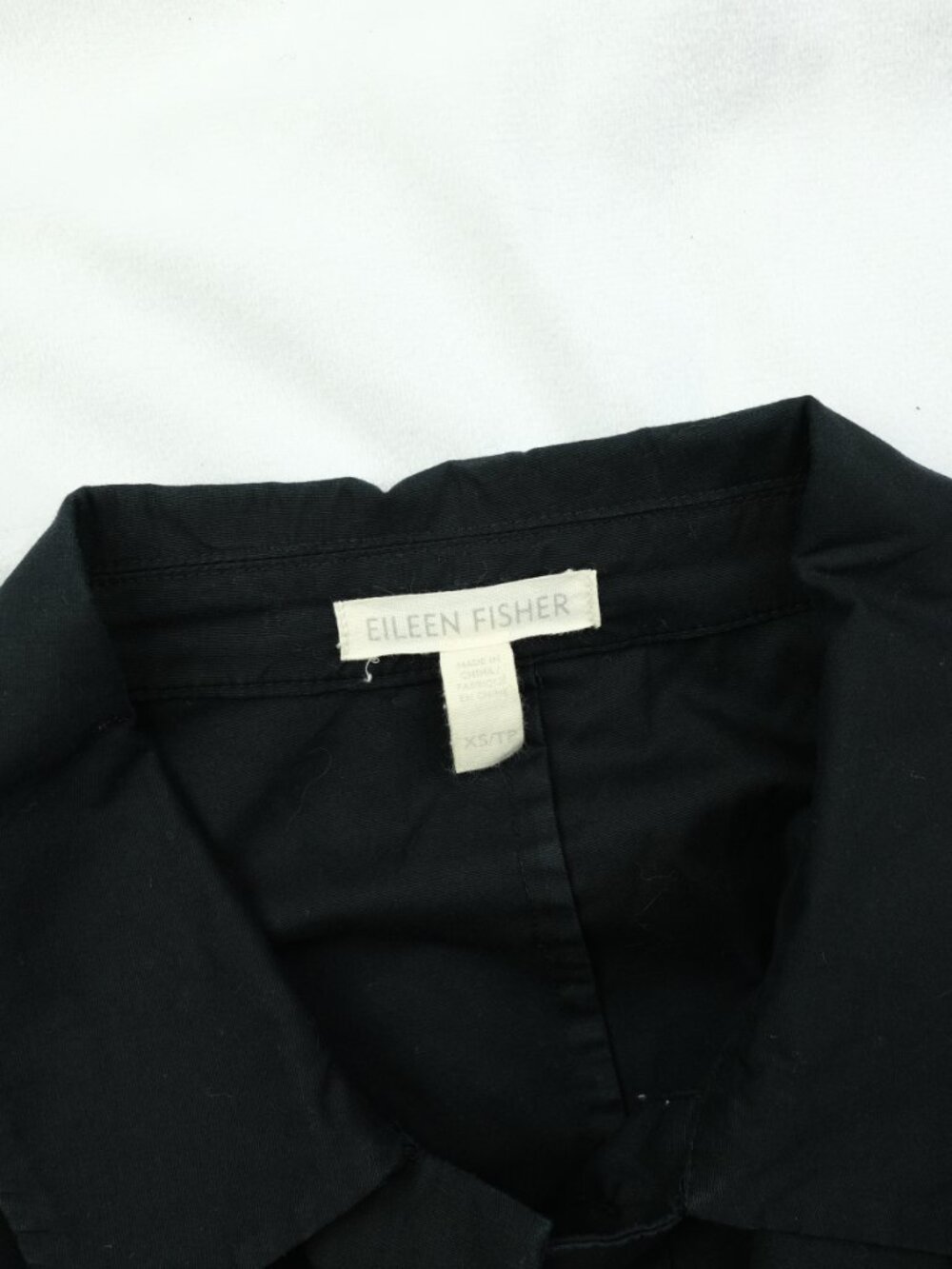 Eileen Fisher Black Organic Cotton Poplin Shirt Dress XS Minimalist Style - Picture 9 of 9